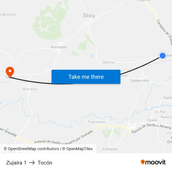 Zujaira 1 to Tocón map