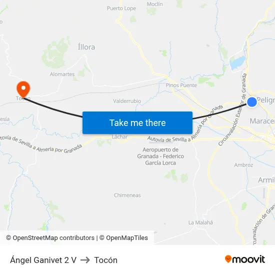 Ángel Ganivet 2 V to Tocón map