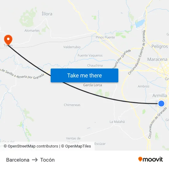 Barcelona to Tocón map