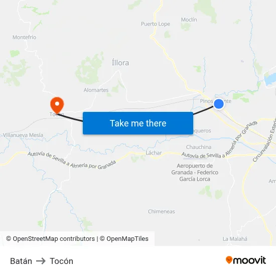 Batán to Tocón map