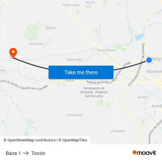 Baza 1 to Tocón map