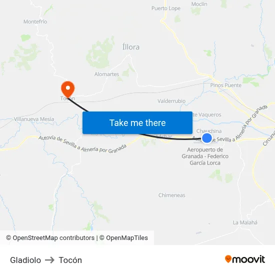 Gladiolo to Tocón map