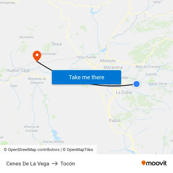 Cenes De La Vega to Tocón map