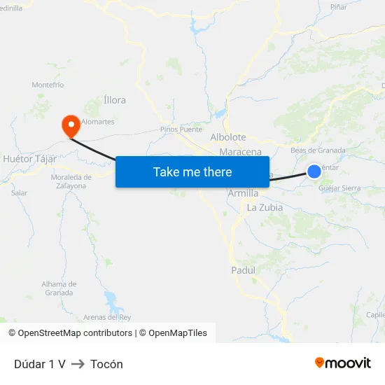 Dúdar 1 V to Tocón map