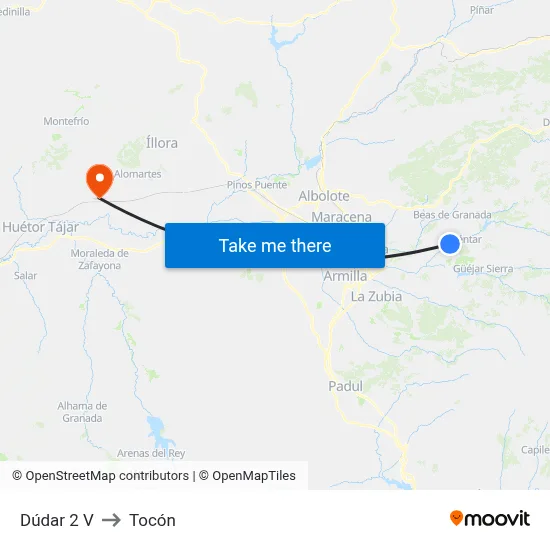 Dúdar 2 V to Tocón map