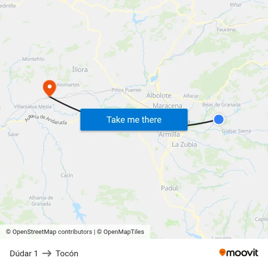 Dúdar 1 to Tocón map