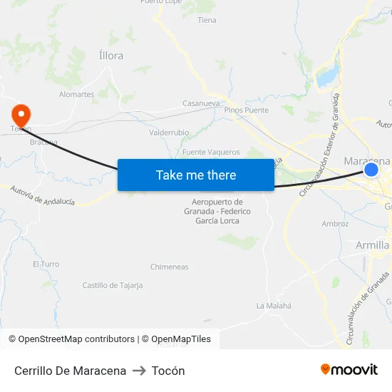 Cerrillo De Maracena to Tocón map