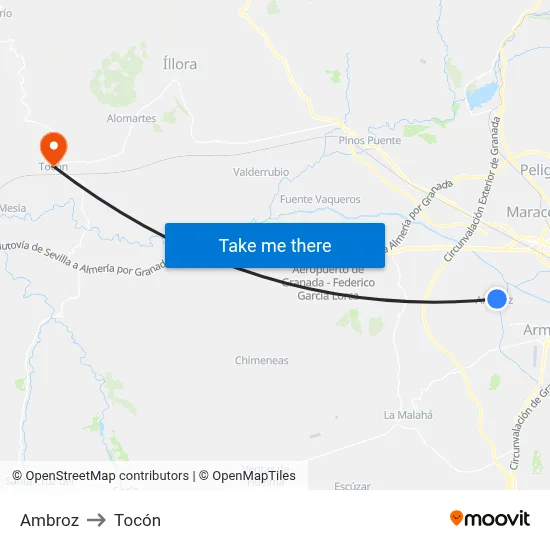 Ambroz to Tocón map