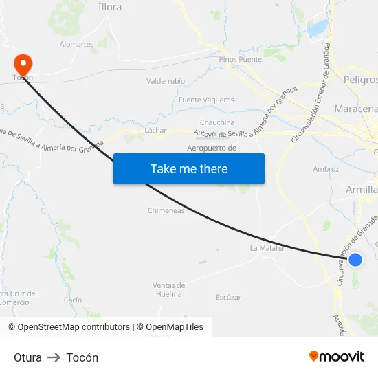 Otura to Tocón map