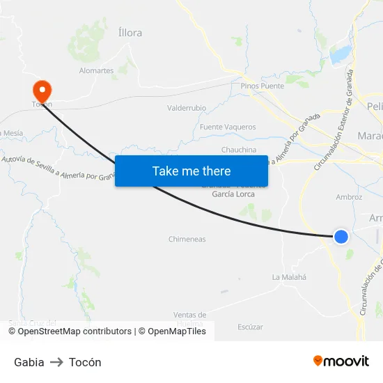 Gabia to Tocón map