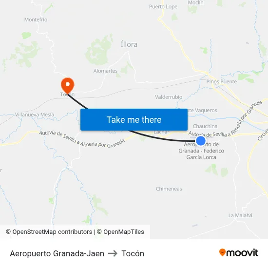 Aeropuerto Granada-Jaen to Tocón map