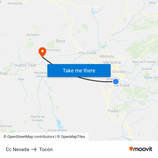 Cc Nevada to Tocón map