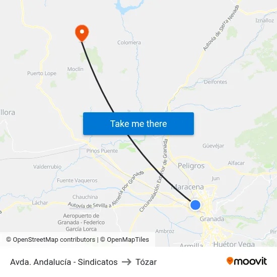 Avda. Andalucía - Sindicatos to Tózar map