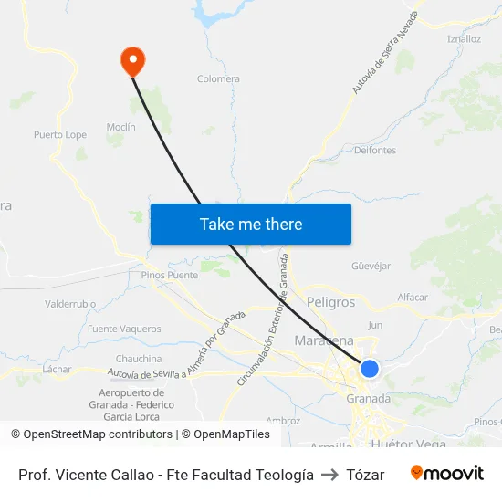 Prof. Vicente Callao - Fte Facultad Teología to Tózar map