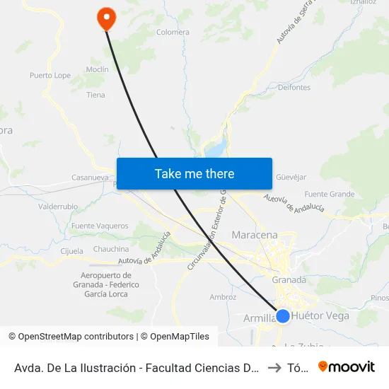Avda. De La Ilustración - Facultad Ciencias De La Salud to Tózar map