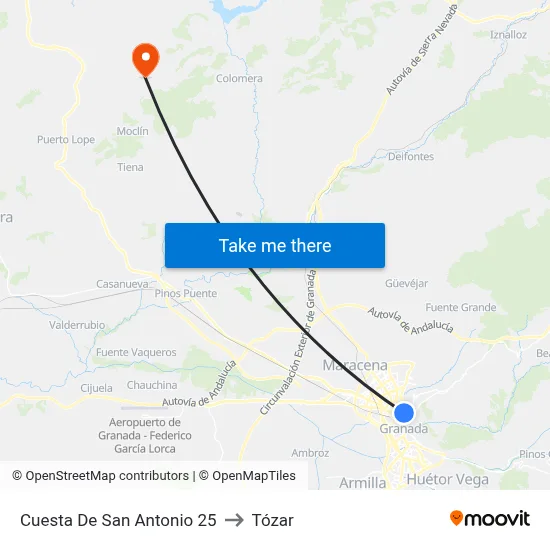 Cuesta De San Antonio 25 to Tózar map