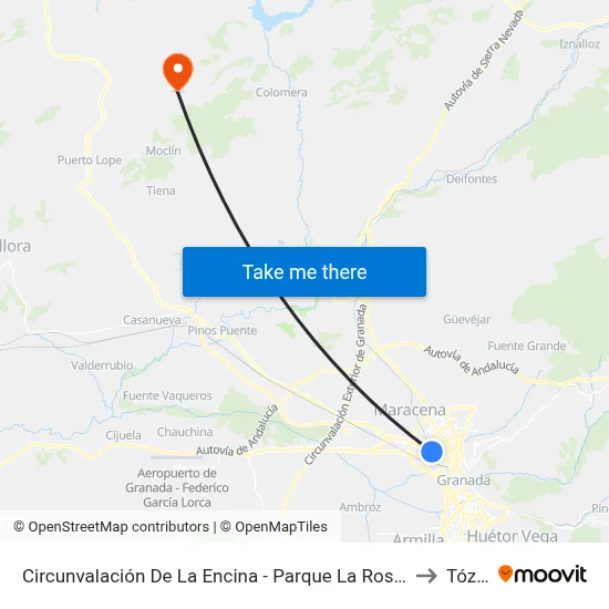 Circunvalación De La Encina - Parque La Rosaleda to Tózar map