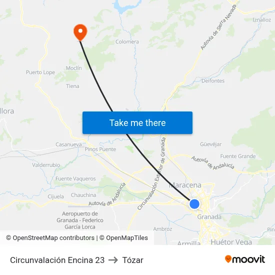 Circunvalación Encina 23 to Tózar map