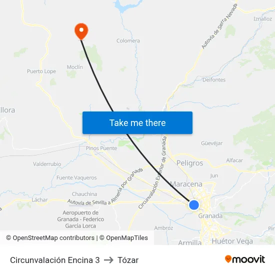 Circunvalación Encina 3 to Tózar map