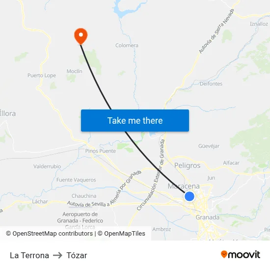 La Terrona to Tózar map