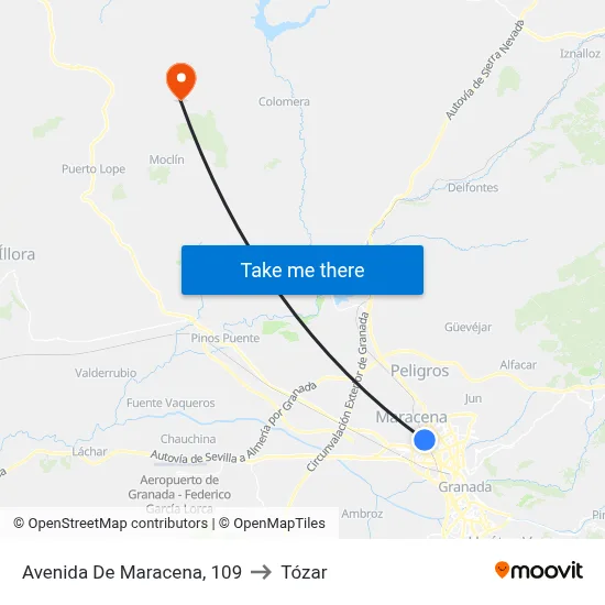 Avenida De Maracena, 109 to Tózar map