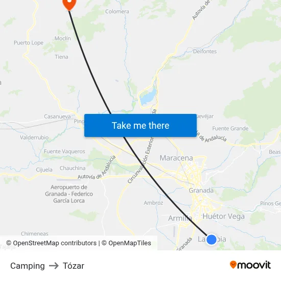 Camping to Tózar map