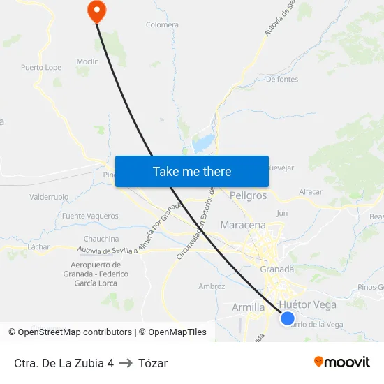 Ctra. De La Zubia 4 to Tózar map