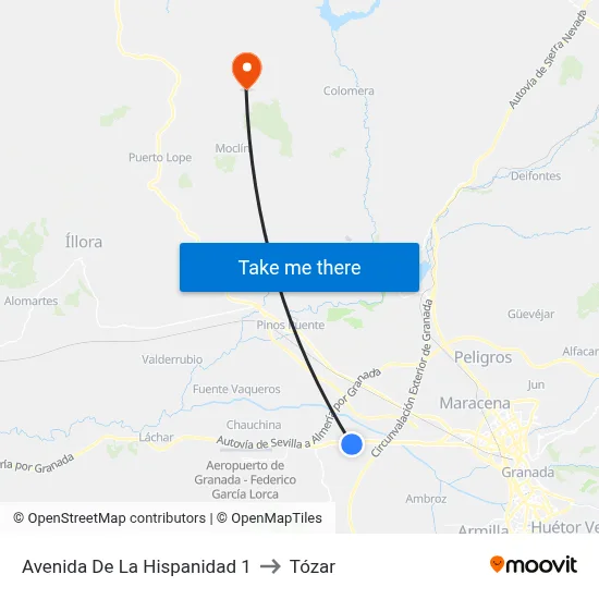 Avenida De La Hispanidad 1 to Tózar map