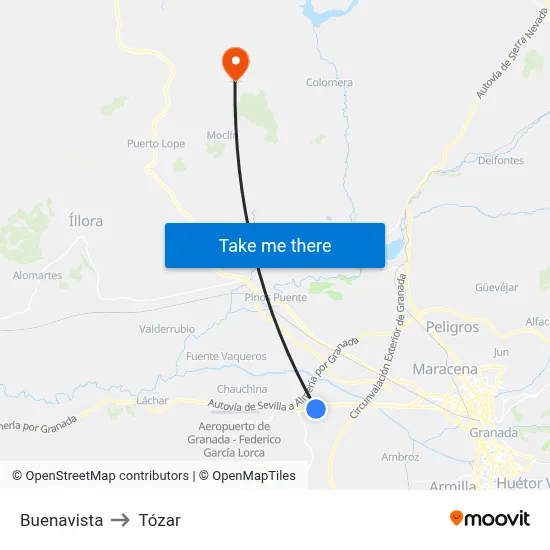 Buenavista to Tózar map