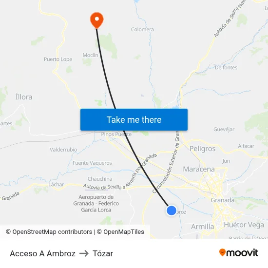 Acceso A Ambroz to Tózar map