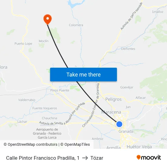 Calle Pintor Francisco Pradilla, 1 to Tózar map