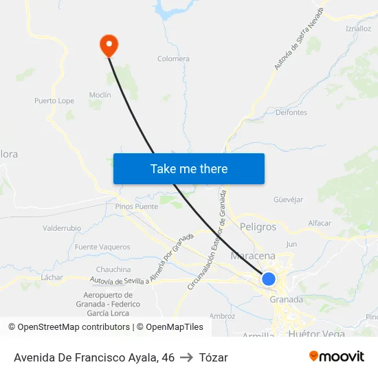 Avenida De Francisco Ayala, 46 to Tózar map