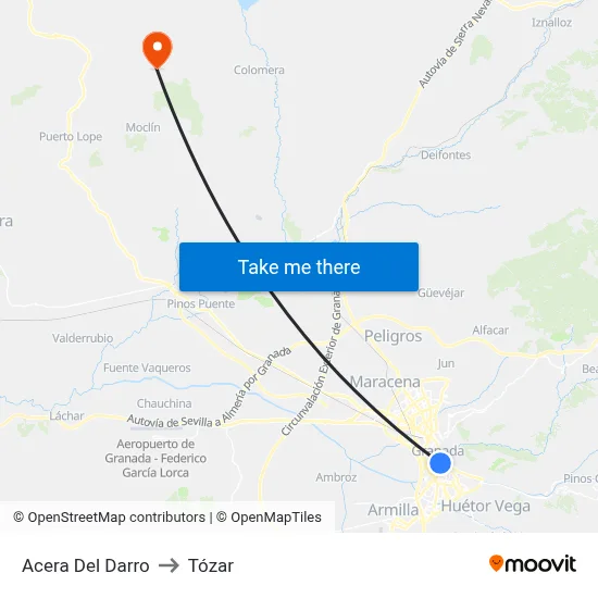 Acera Del Darro to Tózar map