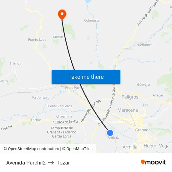 Avenida Purchil2 to Tózar map