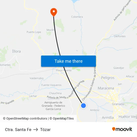 Ctra. Santa Fe to Tózar map