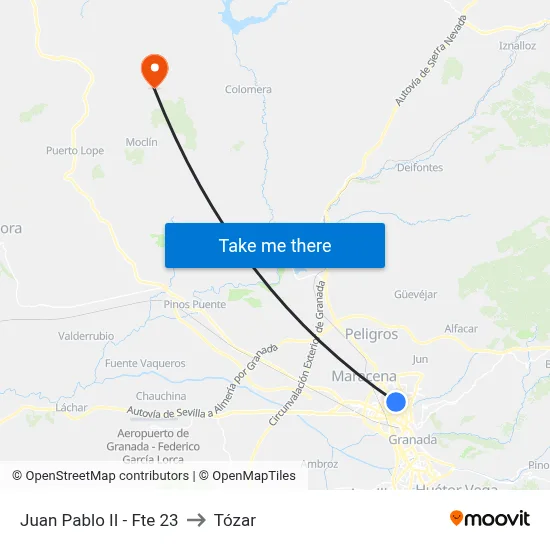 Juan Pablo II - Fte 23 to Tózar map