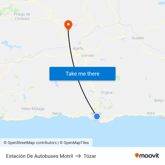 Estación De Autobuses Motríl to Tózar map