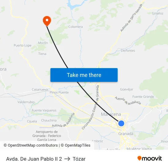Avda. De Juan Pablo II 2 to Tózar map