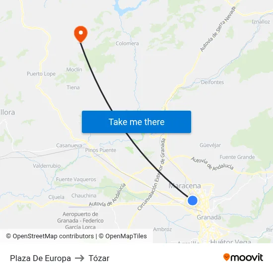 Plaza De Europa to Tózar map