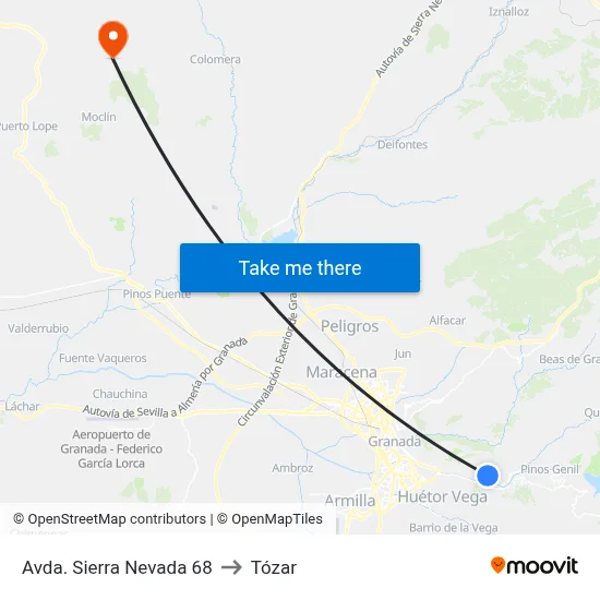 Avda. Sierra Nevada 68 to Tózar map