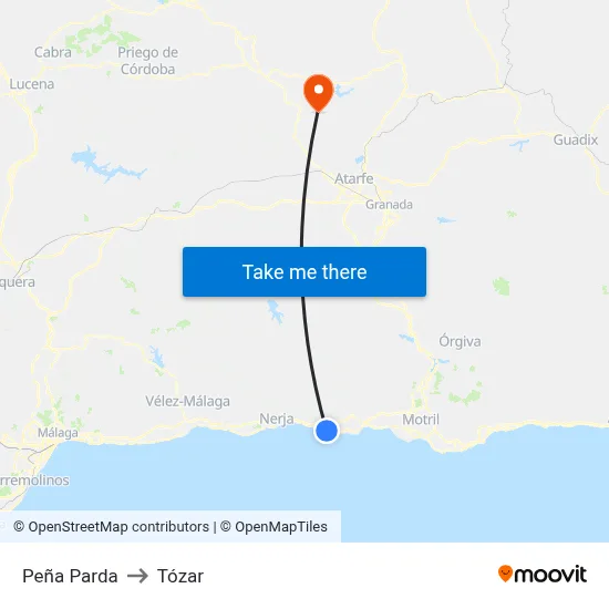 Peña Parda to Tózar map