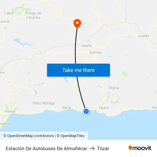 Estación De Autobuses De Almuñécar to Tózar map