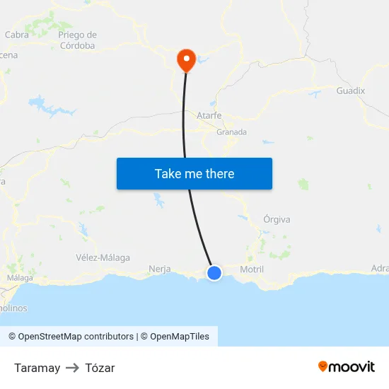 Taramay to Tózar map