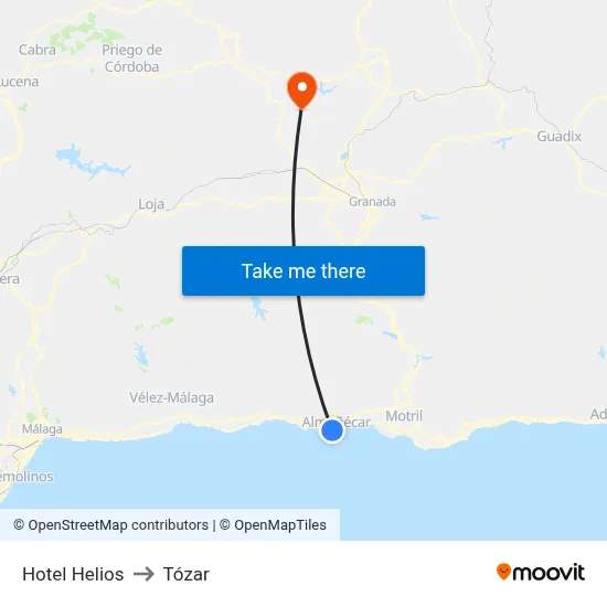 Hotel Helios to Tózar map