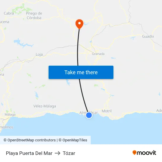 Playa Puerta Del Mar to Tózar map