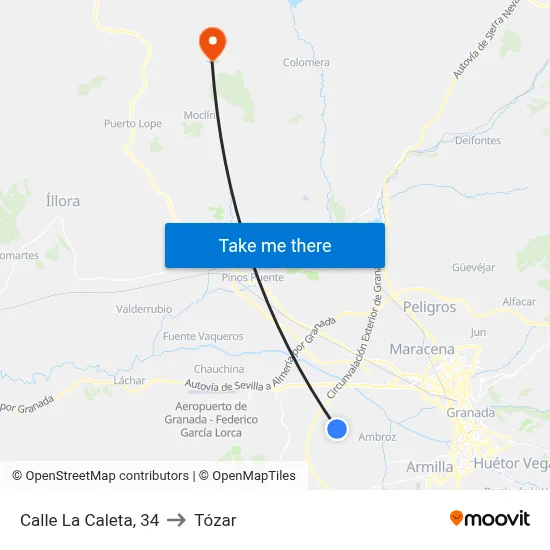 Calle La Caleta, 34 to Tózar map