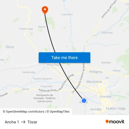 Ancha 1 to Tózar map