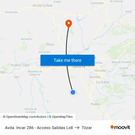 Avda. Incar 286 - Acceso Salidas Lidl to Tózar map