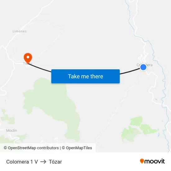 Colomera 1 V to Tózar map