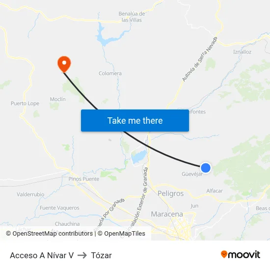Acceso A Nívar V to Tózar map